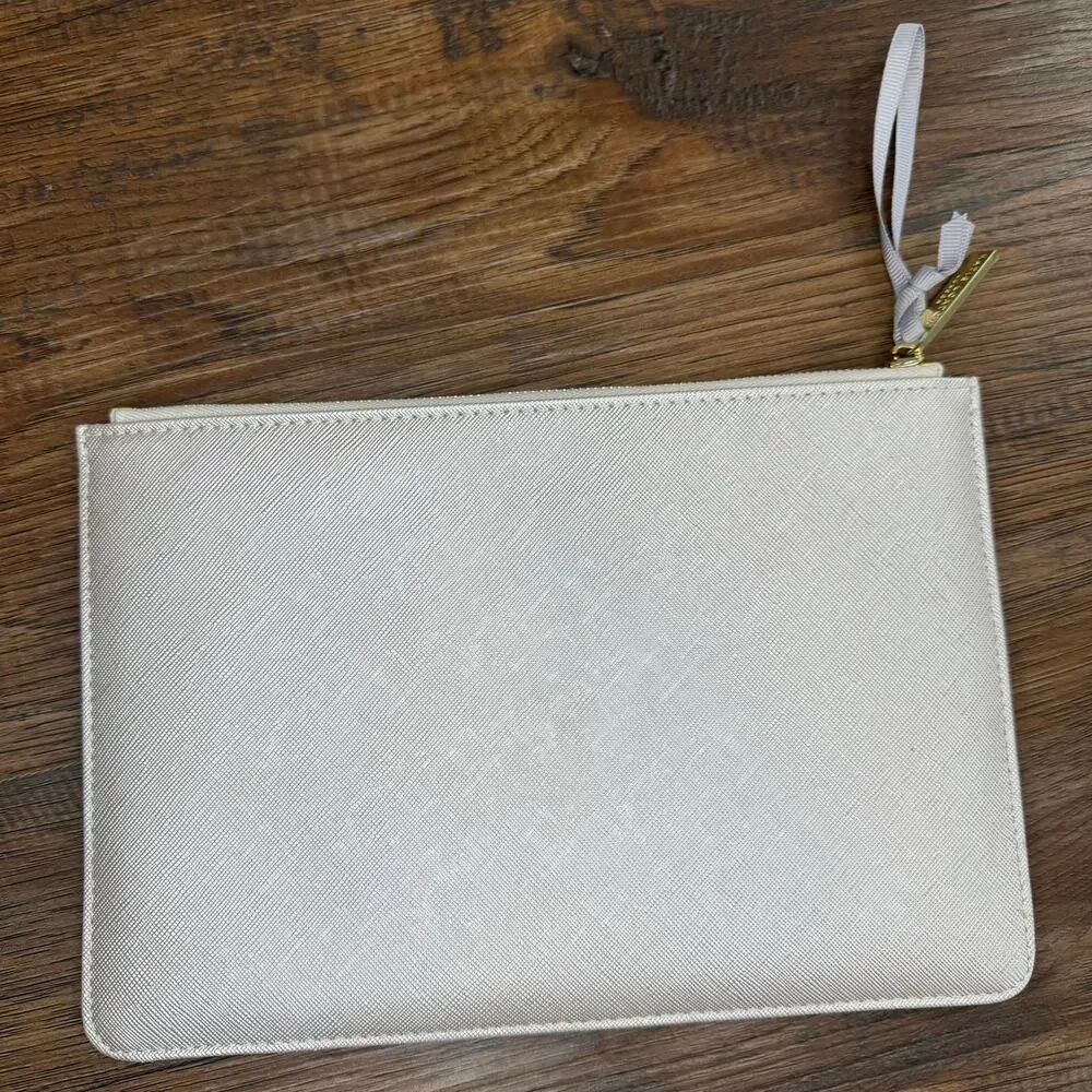 Katie Loxton London YOU ARE WONDERFUL Zipper Pouch Clutch Metallic cream gold